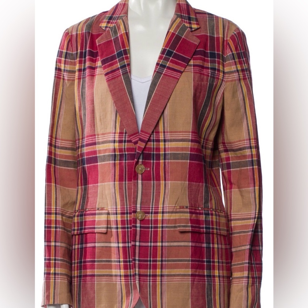 Ralph Lauren Collection Purple Label plaid linen blazer